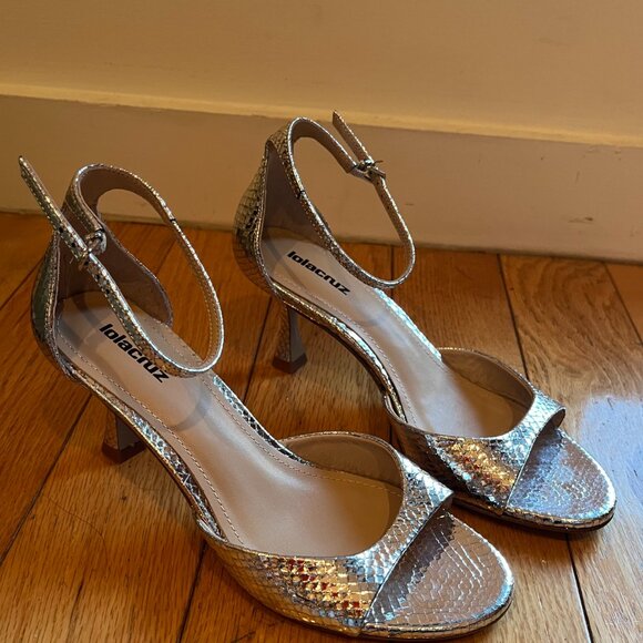 NWT Lola Cruz Kumala Heel Sandal 70mm - Silver Snakeskin size 37 - Picture 3 of 6